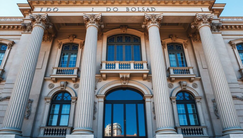 A grand neoclassical edifice stands majestically, its meticulously sculpted facade reflecting the sunlight. Imposing columns support a grandiose pediment, adorned with intricate relief carvings. Ornate window frames and delicate balconies accentuate the elegant symmetry. The building's stately presence commands attention, radiating a sense of power and authority. Capturing the essence of 19th-century Portuguese architecture, this architectural masterpiece, the Palácio da Bolsa, exudes a timeless sophistication that transports the viewer to a bygone era of grandeur and opulence.