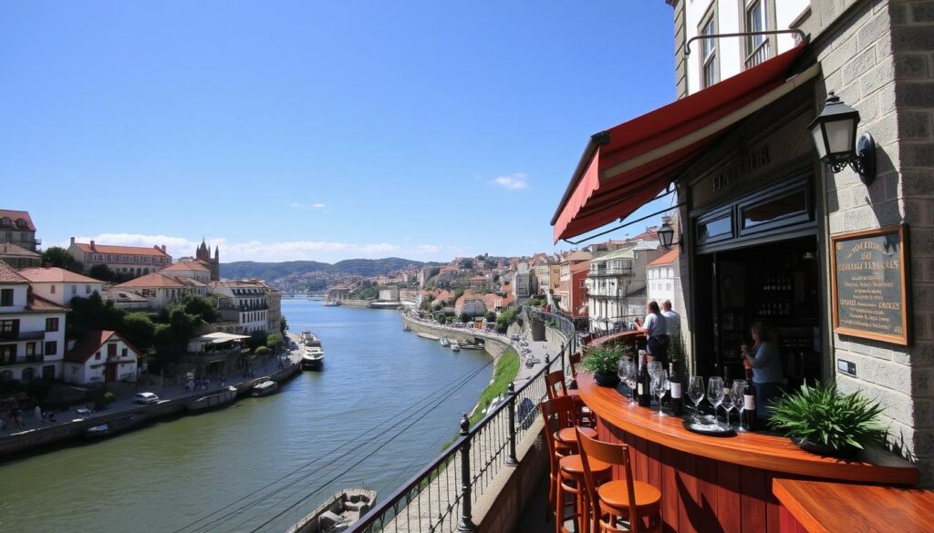 Ein Bild von einer Weinbar entlang der Ribeira mit Blick auf den Douro