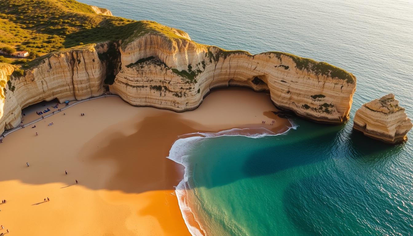 Praia da Marinha mit goldenen Sandstrand und beeindruckenden Felsformationen - einer der 10 schönsten Strände Portugals
