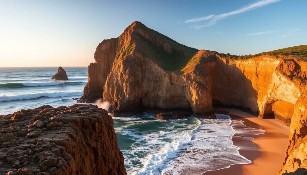 Praia da Ursa mit seinen markanten Felsformationen und dem wilden Atlantik - einer der 10 schönsten Strände Portugals Praia da Ursa mit seinen markanten Felsformationen und dem wilden Atlantik - einer der 10 schönsten Strände Portugals