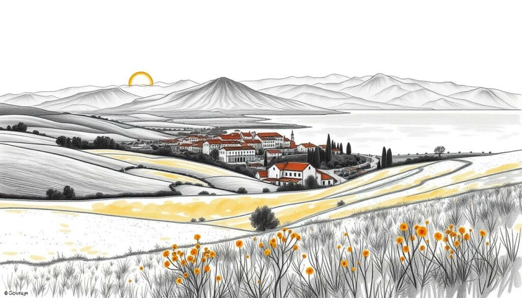 A picturesque landscape of Portugal's mainland unfolds, showcasing the diverse beauty of the region. In the foreground, rolling hills and lush meadows are painted in a soft, muted palette, with delicate splashes of color highlighting the local flora. The middle ground features a charming coastal village, its whitewashed buildings and terracotta roofs casting intricate shadows under a warm, golden sun. In the distance, majestic mountains rise, their peaks capped with a dusting of snow, creating a serene and tranquil atmosphere. The entire scene is rendered in a striking black-and-white palette, with selective bursts of color drawing the viewer's eye to the most captivating details. This timeless, atmospheric image perfectly captures the essence of the optimal travel season for Portugal's mainland. A picturesque landscape of Portugal's mainland unfolds, showcasing the diverse beauty of the region. In the foreground, rolling hills and lush meadows are painted in a soft, muted palette, with delicate splashes of color highlighting the local flora. The middle ground features a charming coastal village, its whitewashed buildings and terracotta roofs casting intricate shadows under a warm, golden sun. In the distance, majestic mountains rise, their peaks capped with a dusting of snow, creating a serene and tranquil atmosphere. The entire scene is rendered in a striking black-and-white palette, with selective bursts of color drawing the viewer's eye to the most captivating details. This timeless, atmospheric image perfectly captures the essence of the optimal travel season for Portugal's mainland.