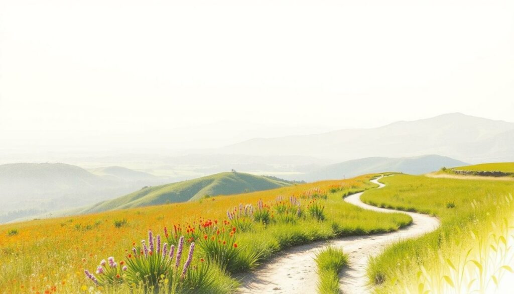 A serene hilltop overlooking Portugal's lush countryside, bathed in soft, diffused light and muted tones. In the foreground, a winding path leads through a vibrant field of wildflowers, their petals barely hinted at in delicate splashes of color. The middle ground reveals rolling hills and distant peaks, their silhouettes sharply etched in shades of charcoal. The sky above is a gentle, ethereal expanse, with wispy clouds drifting lazily. The overall atmosphere conveys a sense of tranquility and contemplation, inviting the viewer to experience the optimal time for hiking and exploring Portugal's natural beauty. A serene hilltop overlooking Portugal's lush countryside, bathed in soft, diffused light and muted tones. In the foreground, a winding path leads through a vibrant field of wildflowers, their petals barely hinted at in delicate splashes of color. The middle ground reveals rolling hills and distant peaks, their silhouettes sharply etched in shades of charcoal. The sky above is a gentle, ethereal expanse, with wispy clouds drifting lazily. The overall atmosphere conveys a sense of tranquility and contemplation, inviting the viewer to experience the optimal time for hiking and exploring Portugal's natural beauty.