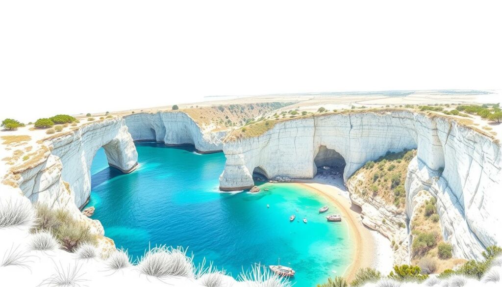 Sweeping vistas of the Algarve coastline, rugged cliffs cascading into turquoise waters. Capture the essence of this spectacular hiking region, with towering arches, secluded coves, and meandering trails winding through sun-drenched landscapes. Render this scene in a muted, pencil-sketch aesthetic, with pops of color highlighting the region's natural beauty - the azure horizon, the golden sands, the verdant foliage. Frame the composition to showcase the dramatic geography, from the looming headlands to the intimate details of the shoreline. Convey a sense of adventure and discovery, inviting the viewer to explore these captivating Wanderrouten along the Algarve. Sweeping vistas of the Algarve coastline, rugged cliffs cascading into turquoise waters. Capture the essence of this spectacular hiking region, with towering arches, secluded coves, and meandering trails winding through sun-drenched landscapes. Render this scene in a muted, pencil-sketch aesthetic, with pops of color highlighting the region's natural beauty - the azure horizon, the golden sands, the verdant foliage. Frame the composition to showcase the dramatic geography, from the looming headlands to the intimate details of the shoreline. Convey a sense of adventure and discovery, inviting the viewer to explore these captivating Wanderrouten along the Algarve.